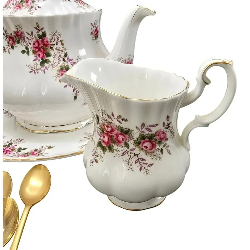 Vintage Royal Albert Tea Set Floral Lavender Rose Gold-Plated Spoons VL4021